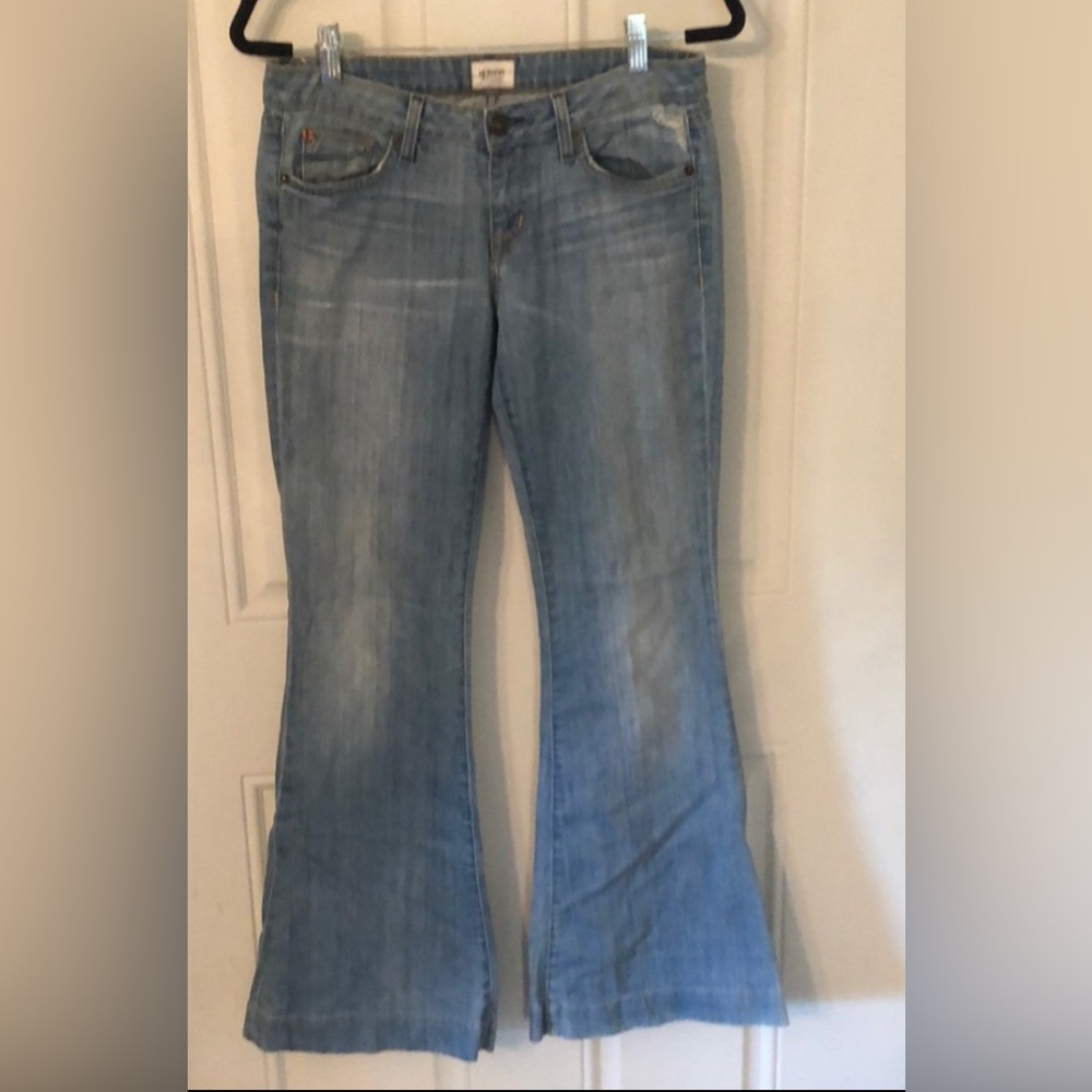 Hudson Low Rise Vintage Wash Distressed Flare Leg Boho Jeans